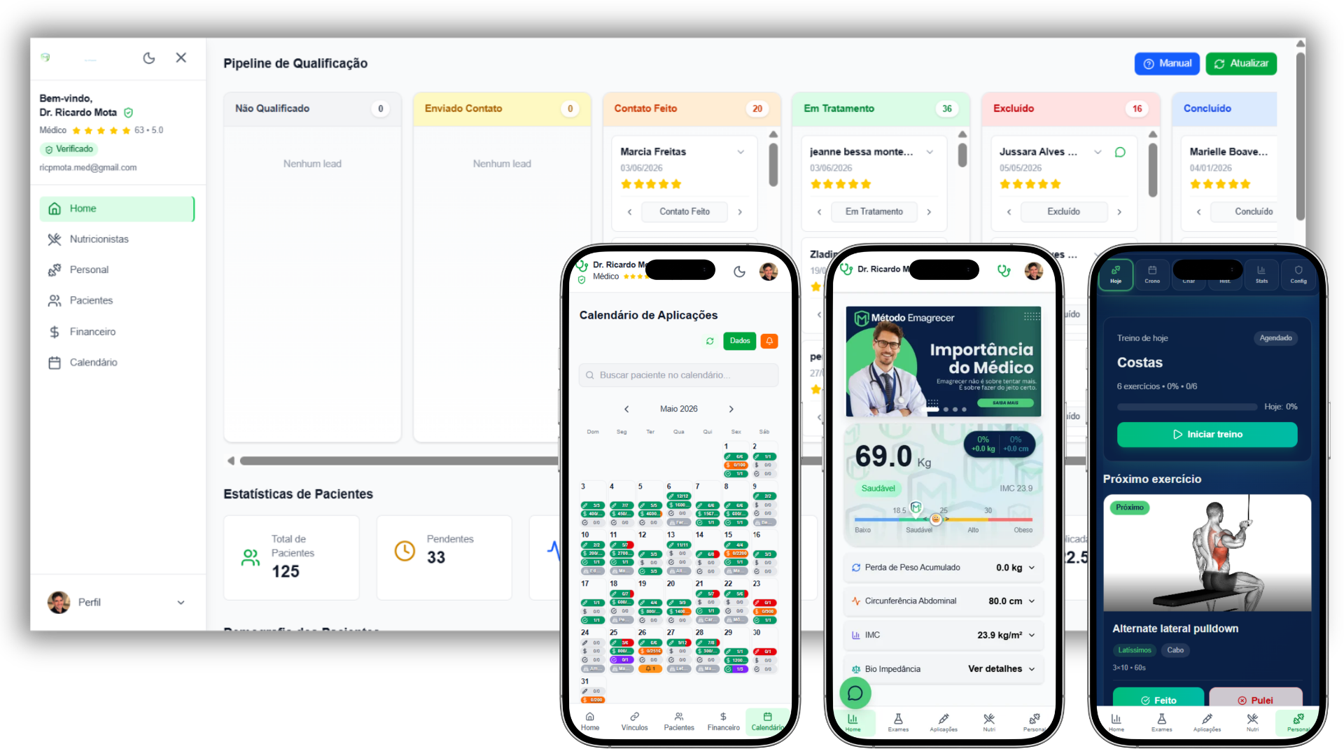 Oftware — dashboard médico, calendário, app do paciente e área de treino integrados