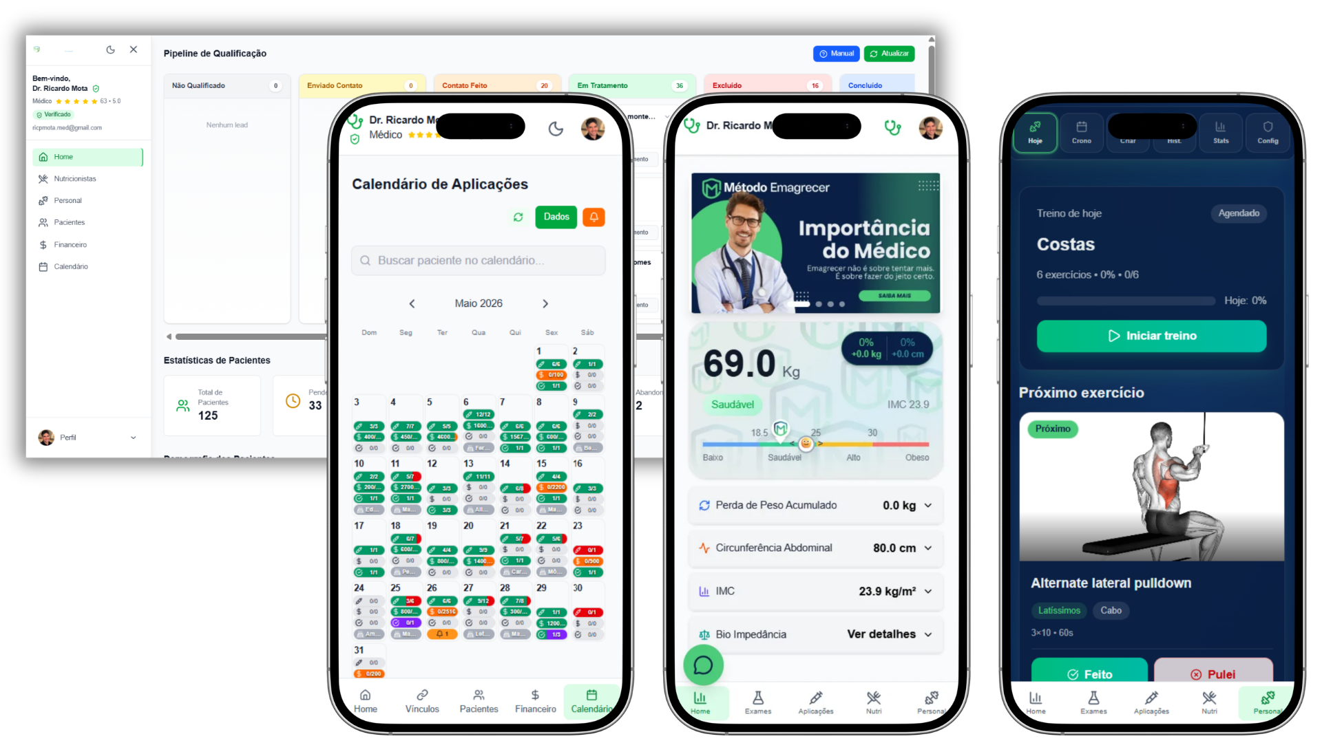 Oftware — dashboard médico, calendário, app do paciente e área de treino integrados